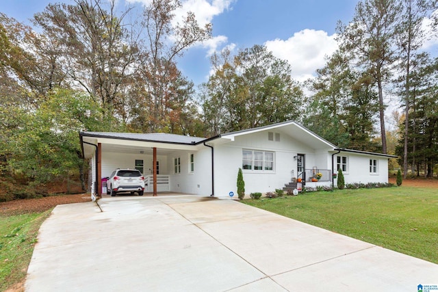 ranch-style home with a front yard and a carport