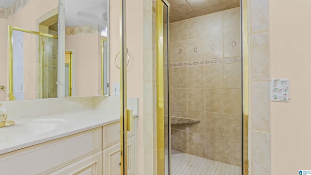 bathroom featuring vanity and walk in shower