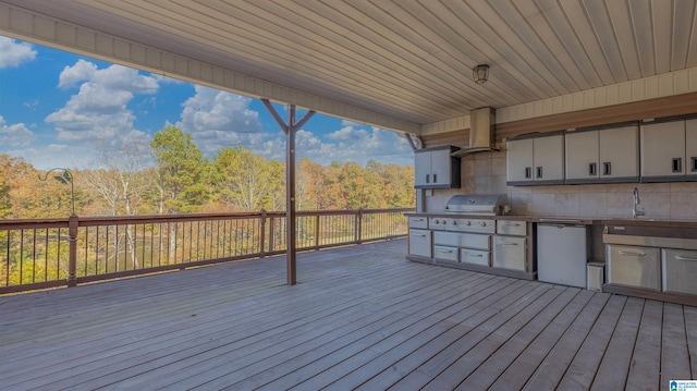 deck featuring an outdoor kitchen, sink, and a grill