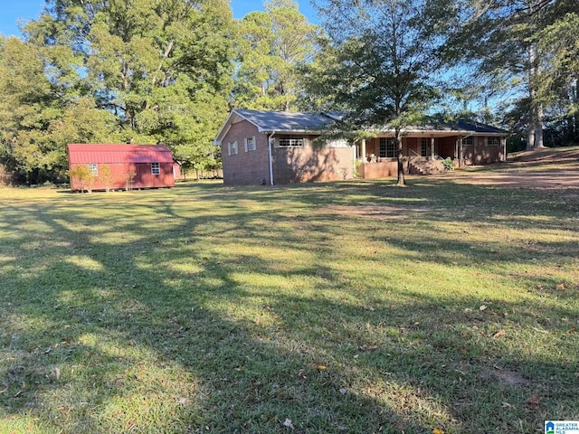 view of yard featuring a shed