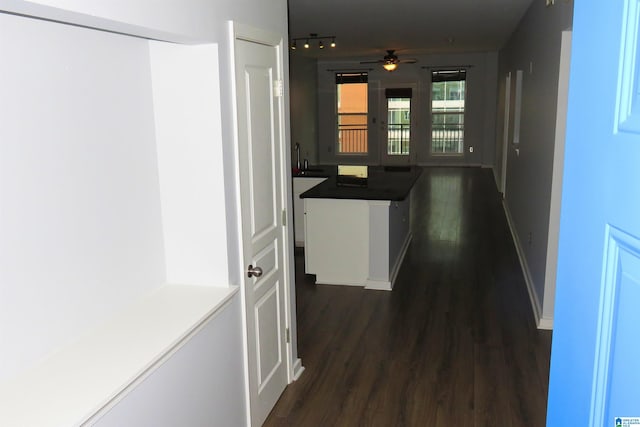 hallway featuring dark wood-type flooring