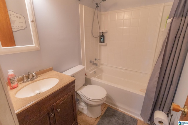 full bathroom featuring tile patterned floors, vanity, shower / bath combo, and toilet