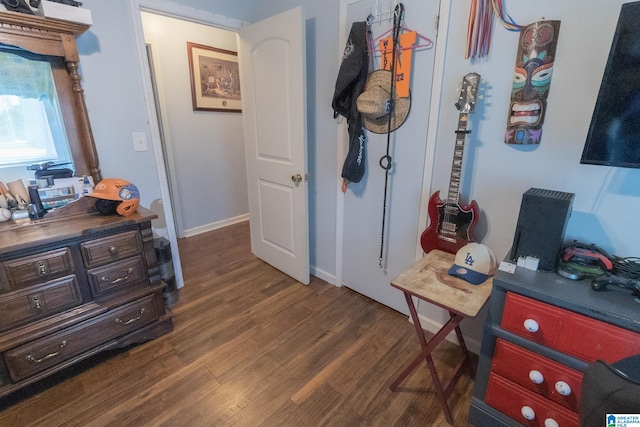 interior space with dark wood-type flooring