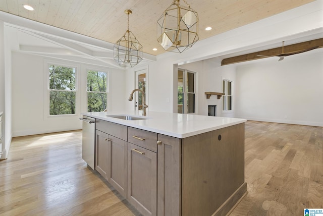 6558 Deerfoot Crossing Rd, Trussville, AL 35173 - kitchen with a sink, dishwasher, wood ceiling, recessed lighting, and an island with sink