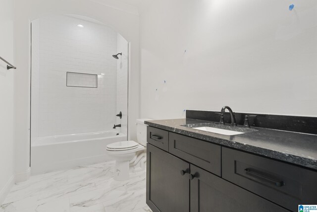 6558 Deerfoot Crossing Rd, Trussville, AL 35173 - bathroom featuring toilet, vanity, marble finish flooring, baseboards, and washtub / shower combination