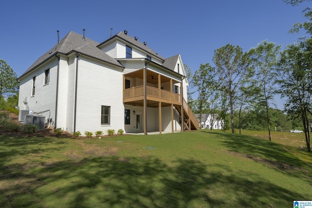 6558 Deerfoot Crossing Rd, Trussville, AL 35173 - rear view of property featuring a ceiling fan, stairway, a yard, a deck, and a shingled roof