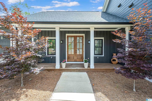 view of exterior entry featuring a porch