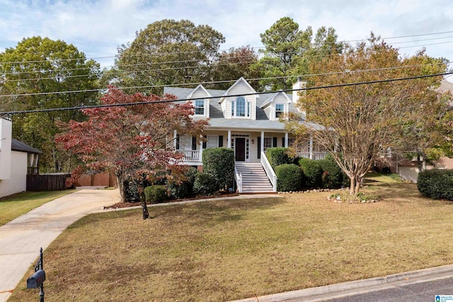 view of front facade featuring a front yard and covered porch