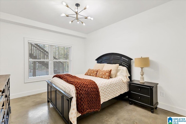 bedroom featuring an inviting chandelier