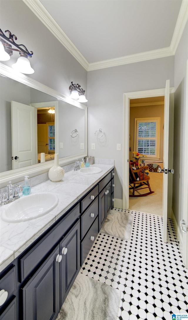 bathroom featuring vanity and crown molding