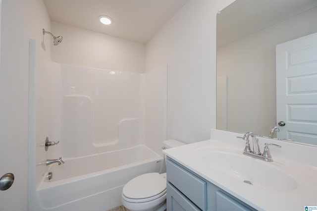 full bathroom featuring toilet, shower / tub combination, and vanity