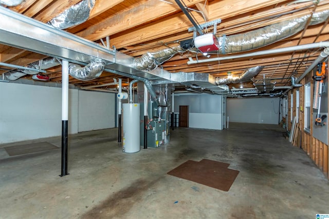 basement featuring water heater