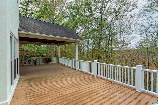 wooden terrace with ceiling fan