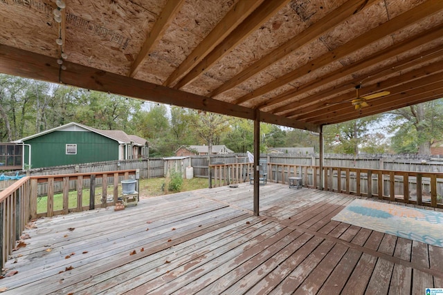 wooden deck with ceiling fan