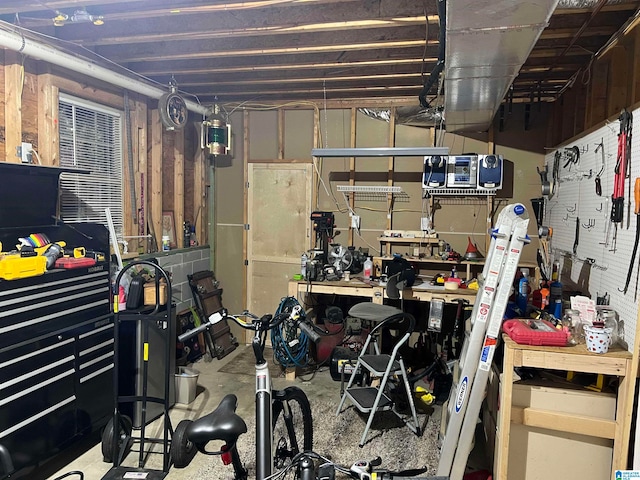 garage featuring a workshop area