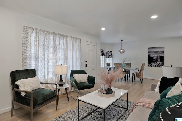 living room with light hardwood / wood-style flooring