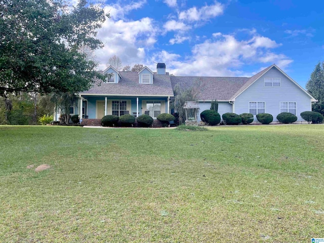 view of front of property featuring a front lawn and covered porch