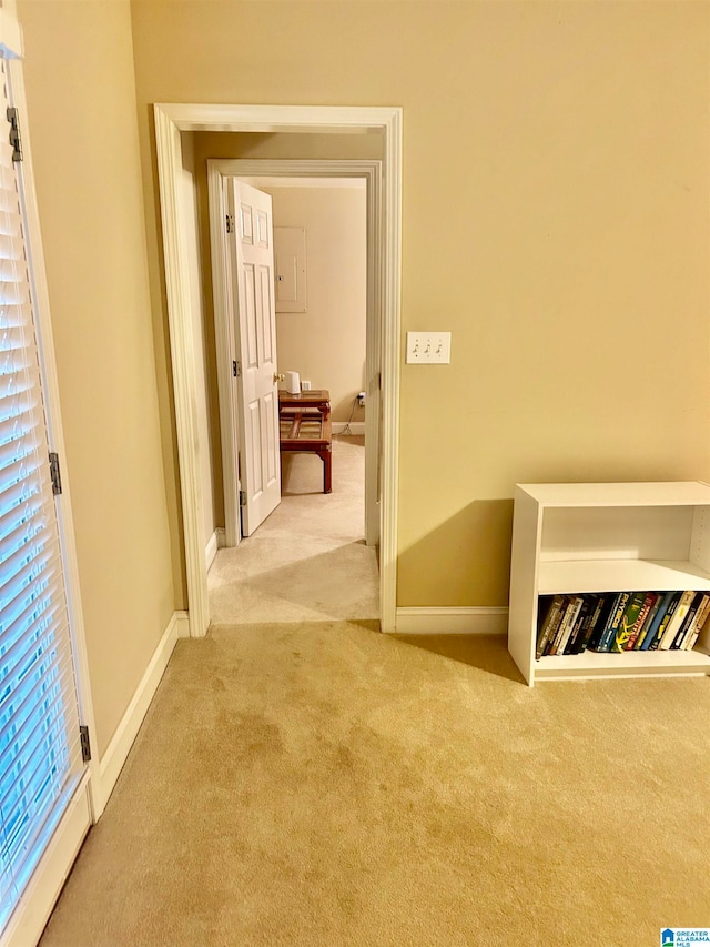 hallway with light carpet