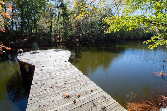 view of dock with a water view