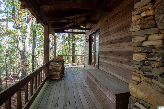 wooden deck with ceiling fan