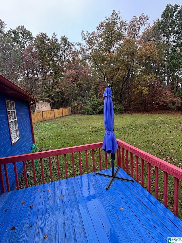 wooden deck featuring a yard