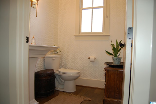 bathroom featuring wood-type flooring and toilet