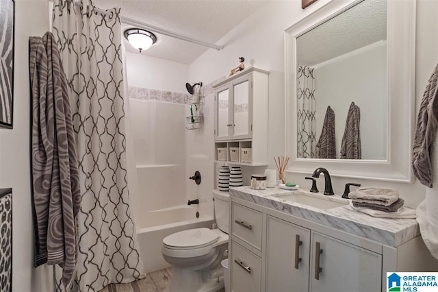110 Sterling Lakes Dr, Helena, AL 35080 - bathroom with a textured ceiling, toilet, shower / bath combination with curtain, and vanity