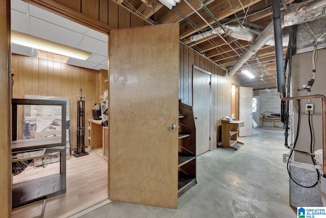 basement with wood walls