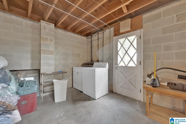 basement with separate washer and dryer