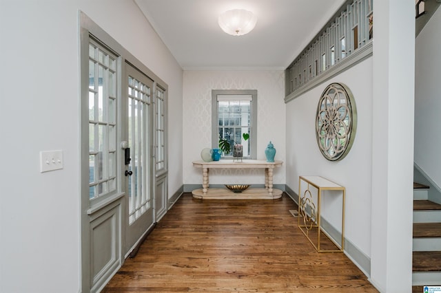 entryway featuring french doors and dark hardwood / wood-style flooring