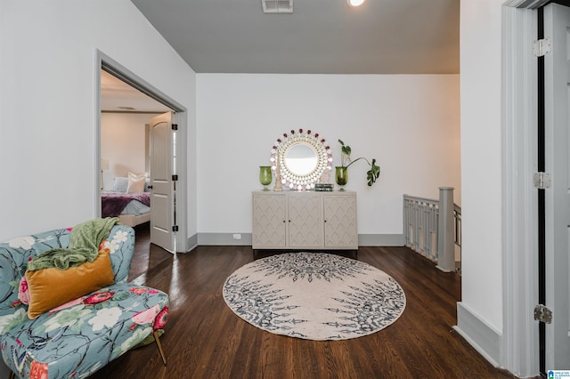 interior space with dark hardwood / wood-style floors