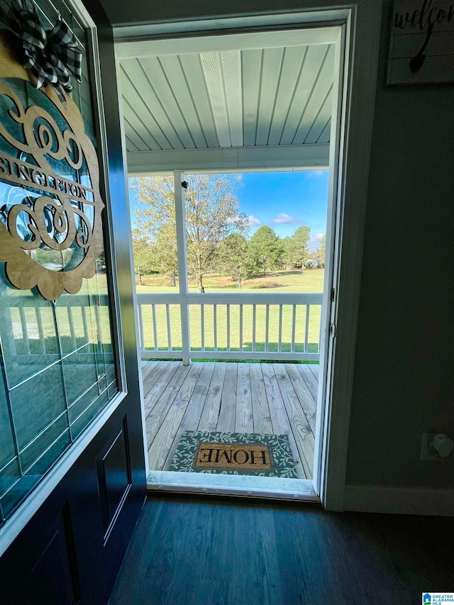 doorway to outside featuring wood-type flooring