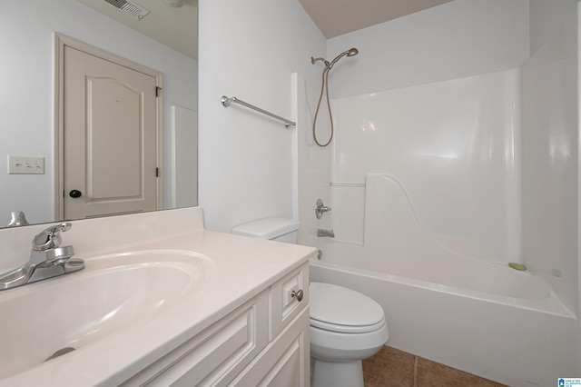 full bathroom with tile patterned flooring, vanity, toilet, and tub / shower combination