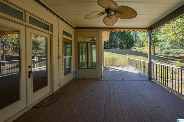 wooden deck with ceiling fan