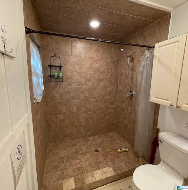 bathroom featuring toilet and a shower with shower curtain