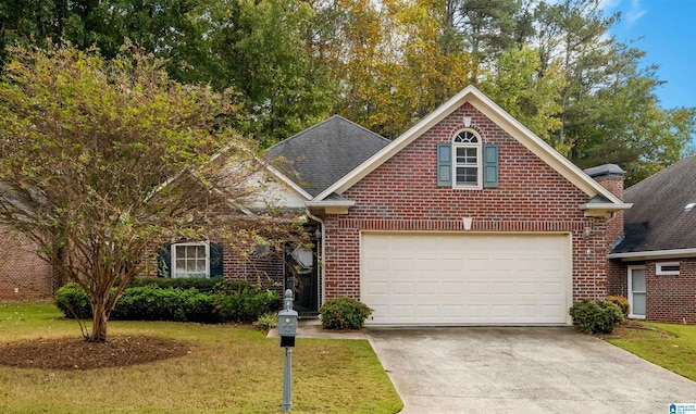 view of front property featuring a garage and a front yard