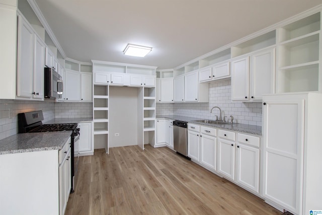 kitchen with white cabinetry, sink, decorative backsplash, and appliances with stainless steel finishes