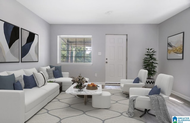 living room with light hardwood / wood-style floors