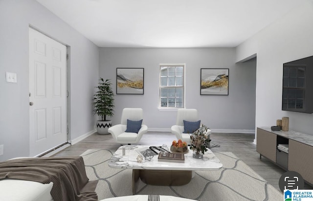 living room with light hardwood / wood-style floors