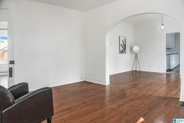 living room with dark hardwood / wood-style flooring