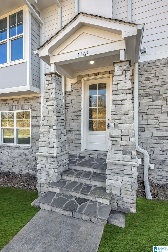1174 Ranch Marina Rd, Pell City, AL 35128 - doorway to property with stone siding
