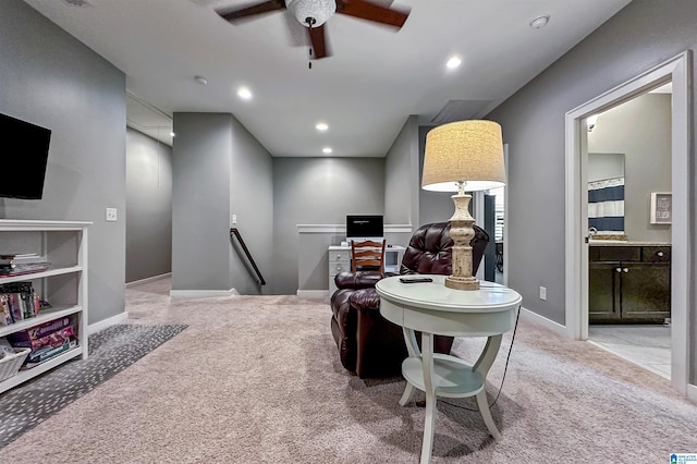 interior space featuring ceiling fan