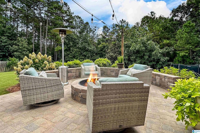 view of patio featuring a fire pit