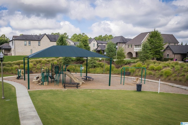 view of jungle gym featuring a yard