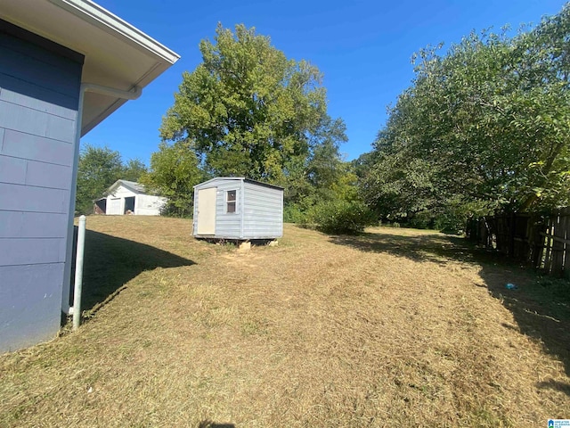 view of yard with a storage shed