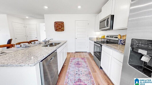 kitchen featuring white cabinetry, light hardwood / wood-style floors, appliances with stainless steel finishes, and sink