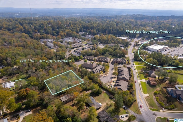 birds eye view of property with a view of trees and a residential view