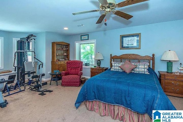 bedroom with carpet and ceiling fan