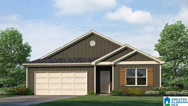 view of front facade with a garage and a front yard