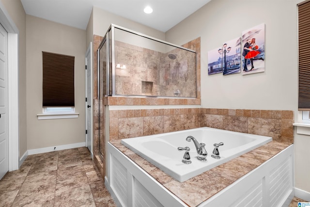 bathroom with plus walk in shower